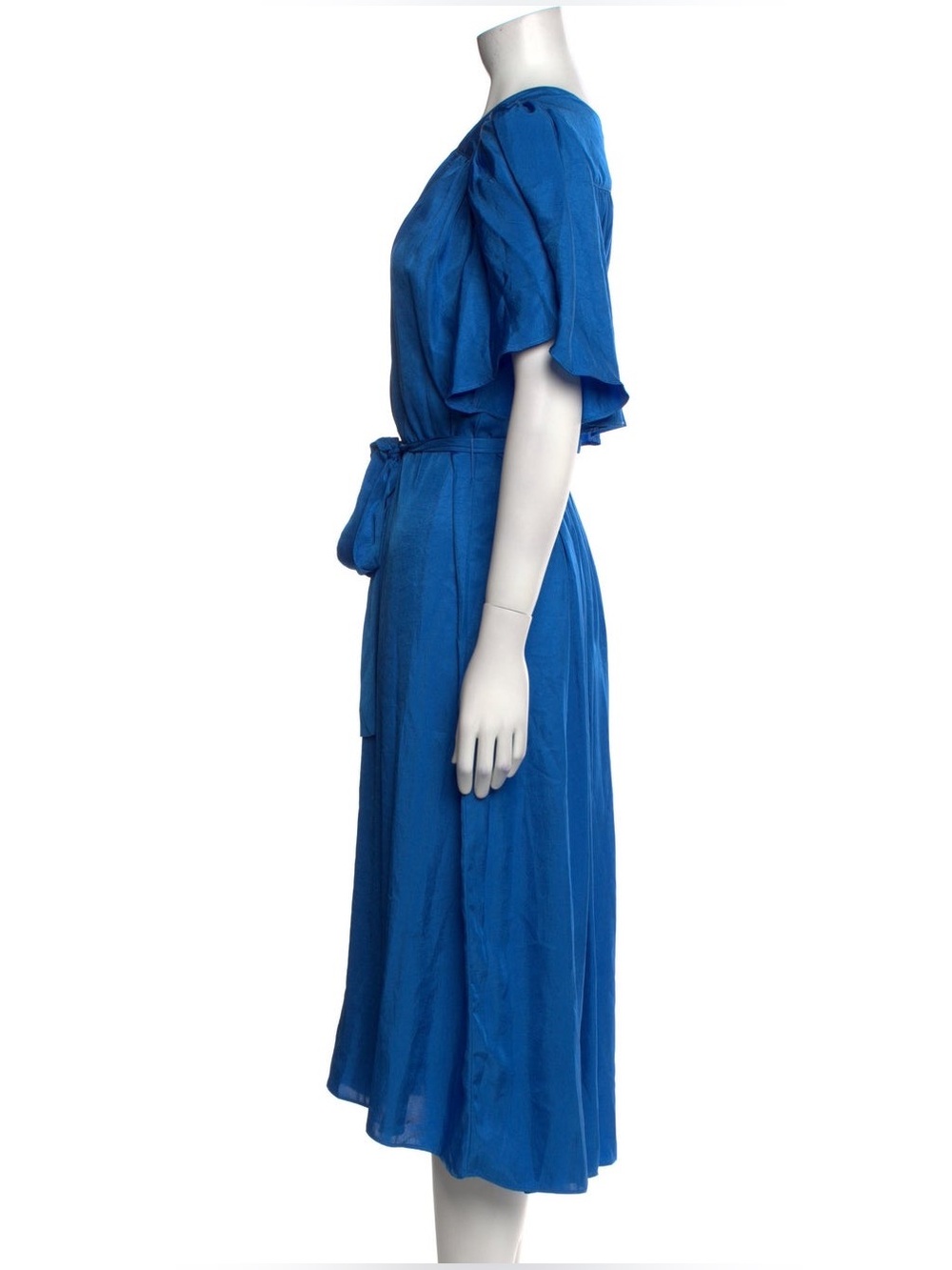 Ciao Lucia Serafina Satin Tie Wrap Midi Dress Flutter Short Sleeve V Lapis Blue - Picture 7 of 11